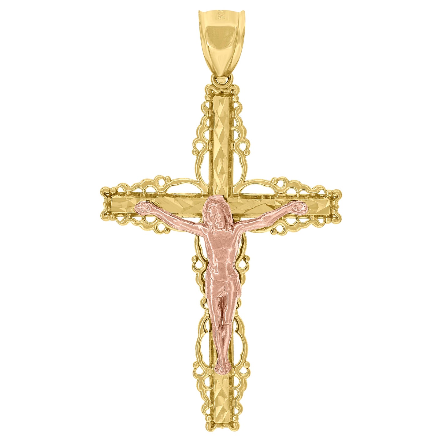 10kt Two-tone Gold Mens Crucifix Cross Religious Charm Pendant