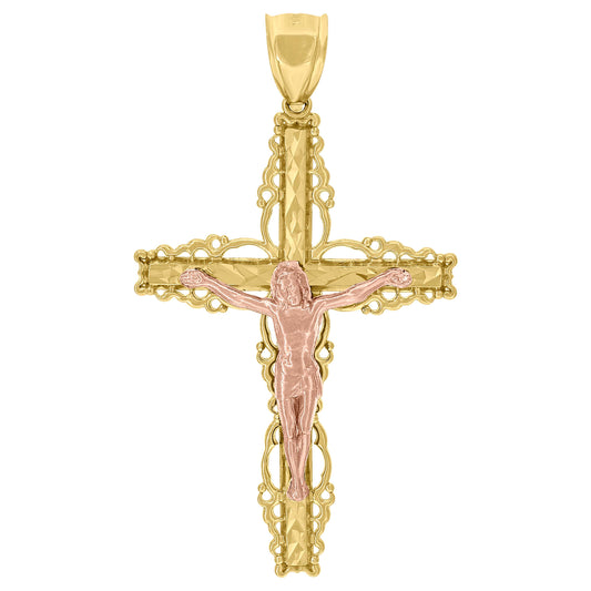 10kt Two-tone Gold Mens Crucifix Cross Religious Charm Pendant