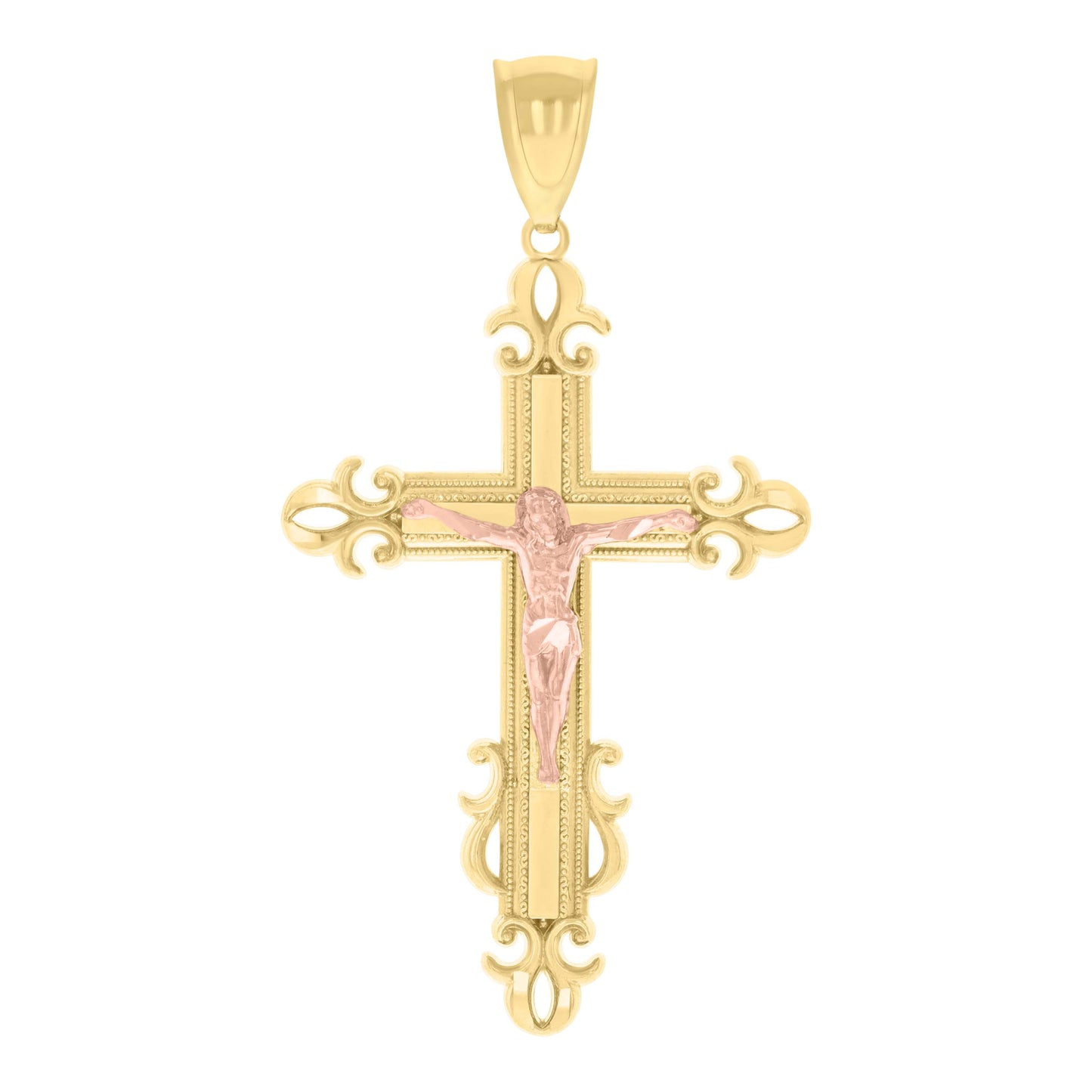 10kt Two-tone Gold Mens Crucifix Cross Religious Charm Pendant