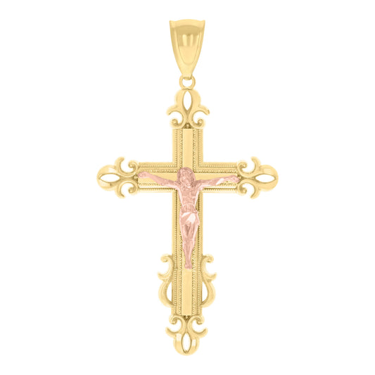 10kt Two-tone Gold Mens Crucifix Cross Religious Charm Pendant