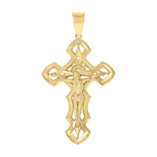 10kt Two-tone Gold Mens Crucifix Cross Religious Charm Pendant