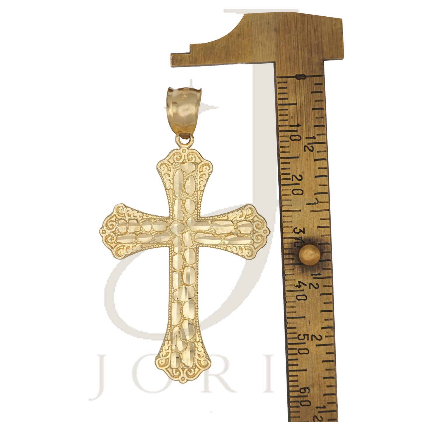 10k Yellow Gold Men Women Nugget Textured Cross Religious Charm Pendant