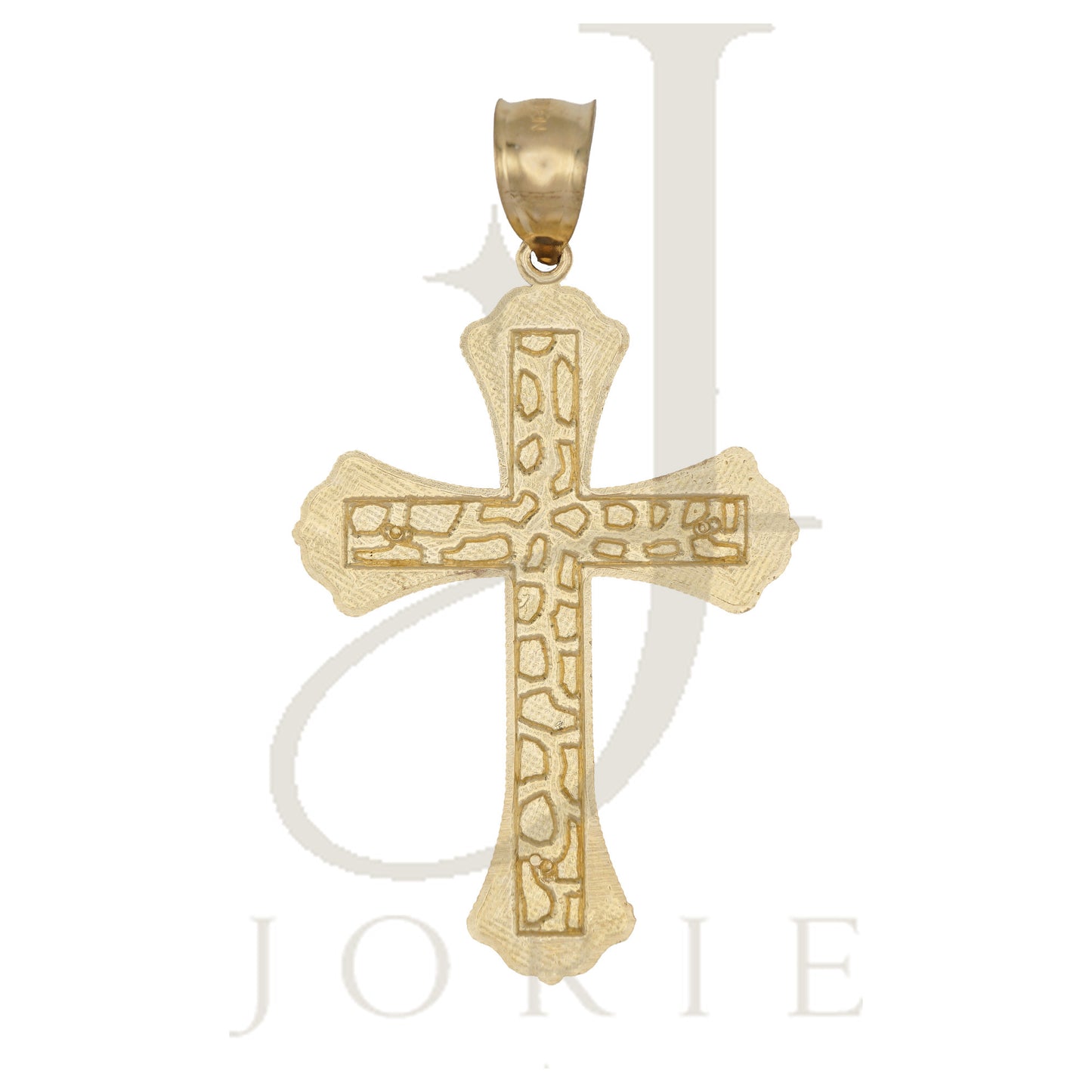 10k Yellow Gold Men Women Nugget Textured Cross Religious Charm Pendant
