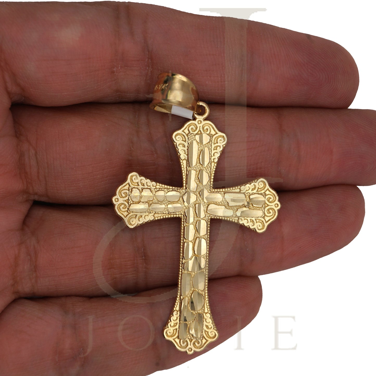 10k Yellow Gold Men Women Nugget Textured Cross Religious Charm Pendant