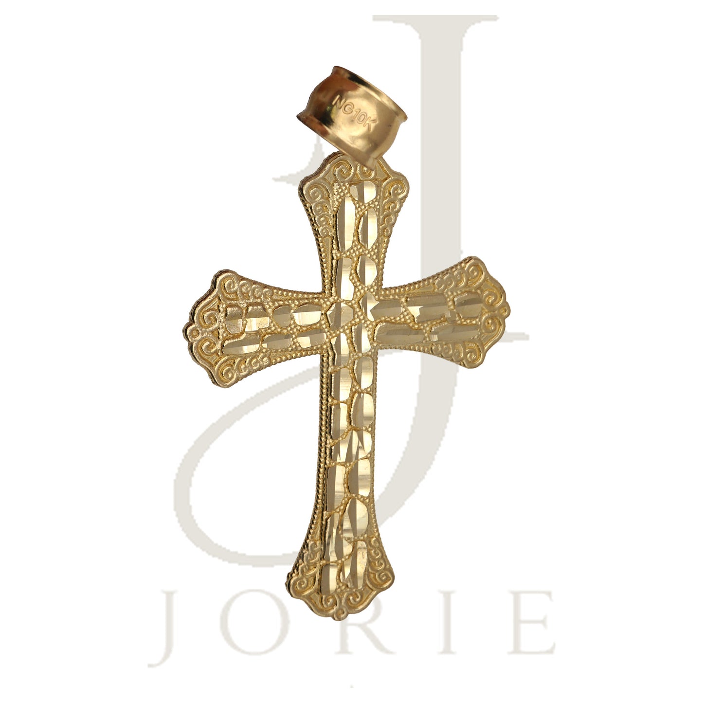10k Yellow Gold Men Women Nugget Textured Cross Religious Charm Pendant
