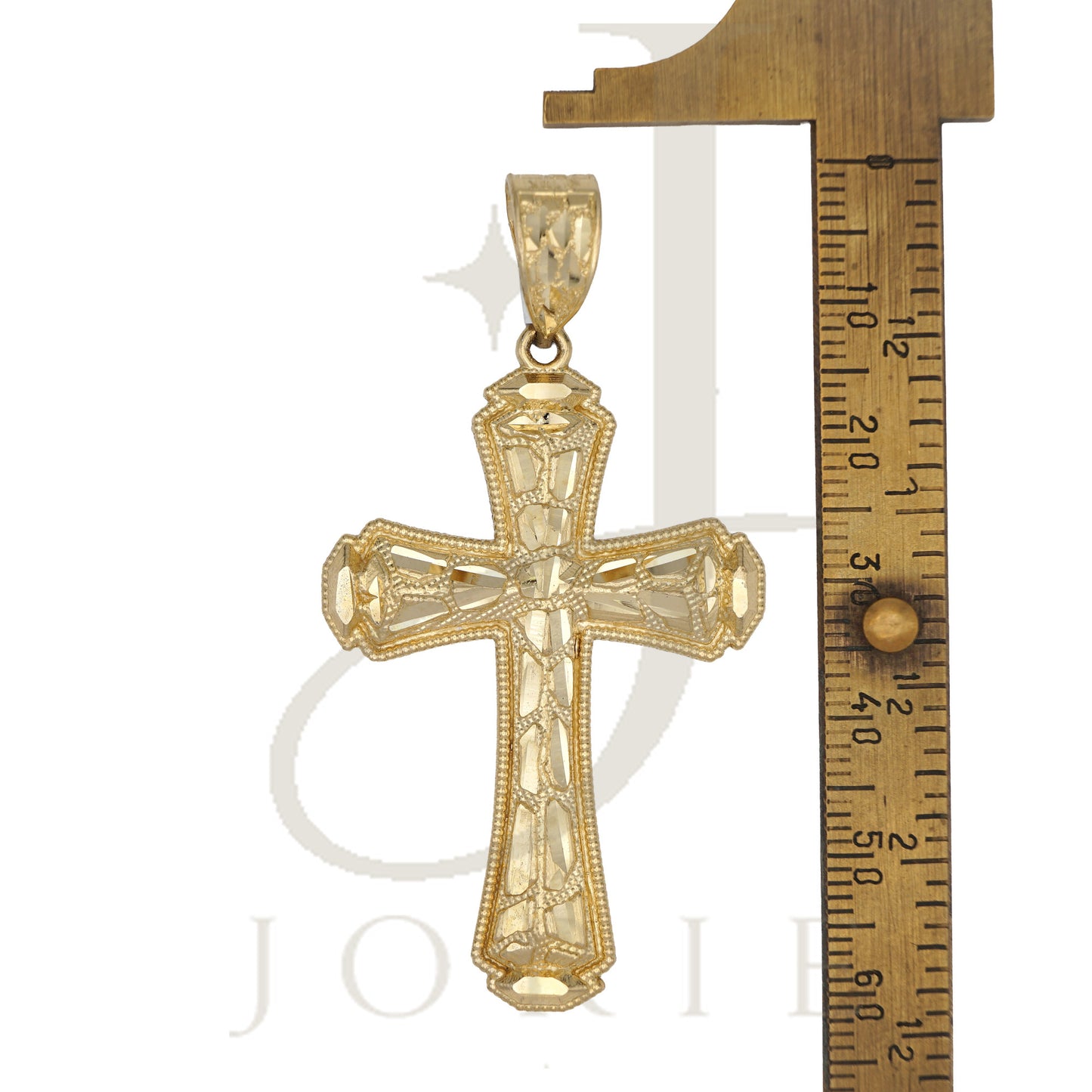 10k Yellow Gold Diamond Cut Nugget Mens Cross Religious Charm Pendant