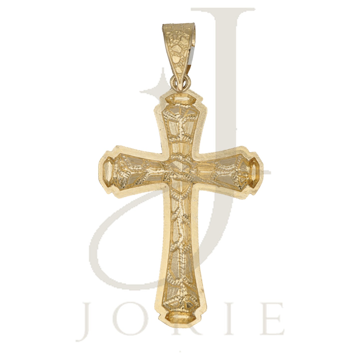 10k Yellow Gold Diamond Cut Nugget Mens Cross Religious Charm Pendant
