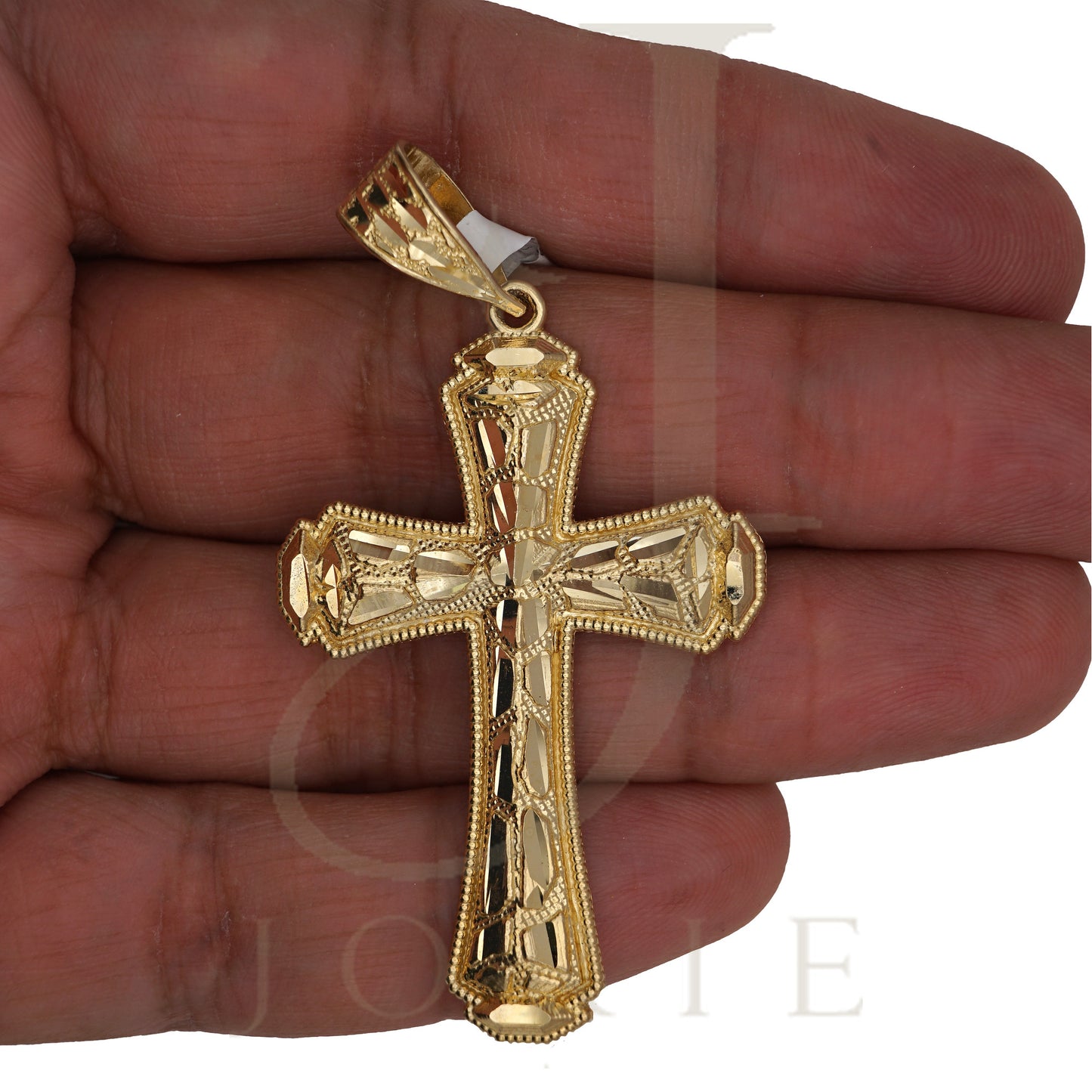 10k Yellow Gold Diamond Cut Nugget Mens Cross Religious Charm Pendant