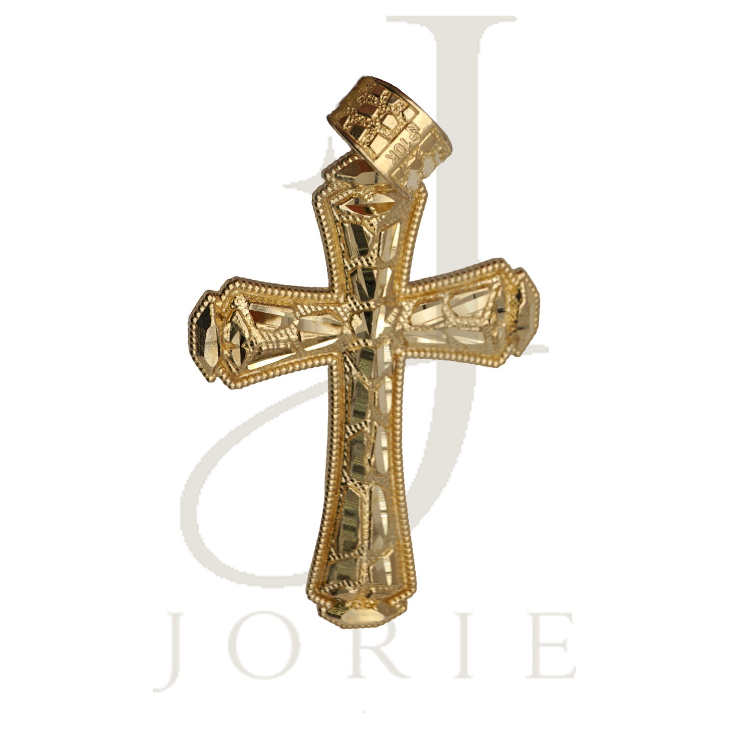 10k Yellow Gold Diamond Cut Nugget Mens Cross Religious Charm Pendant