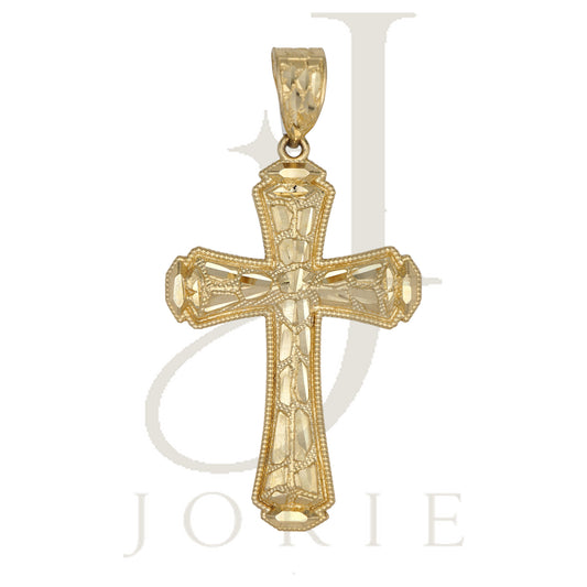 10k Yellow Gold Diamond Cut Nugget Mens Cross Religious Charm Pendant