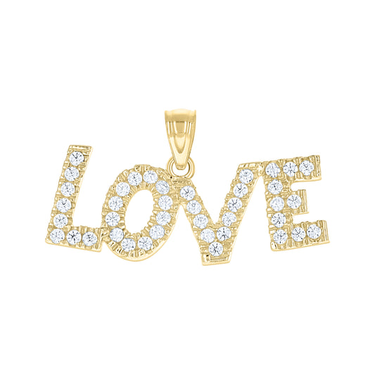 10k Two Tone Gold Womens Cubic Zirconia Love Charm Pendant