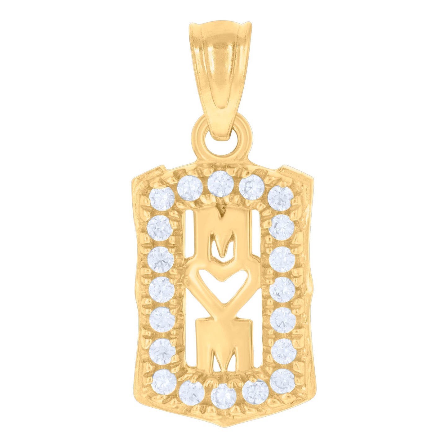 10k Gold Two Tone Cubic Zirconia Womens Mother Mom Charm Pendant