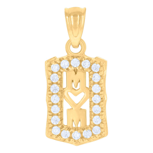 10k Gold Two Tone Cubic Zirconia Womens Mother Mom Charm Pendant