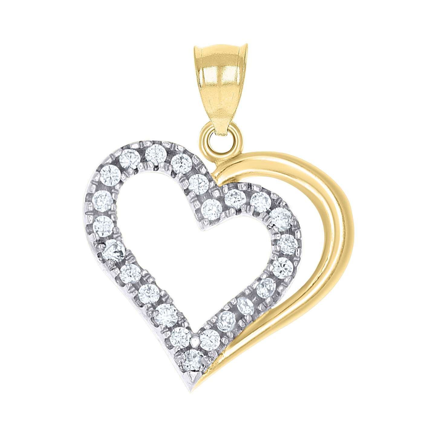 10k Gold Two Tone Cubic Zirconia Womens Love Heart Charm Pendant