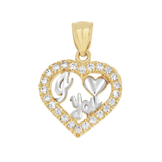 10k Two Tone Gold Womens Cubic Zirconia I Love You Heart Charm Pendant
