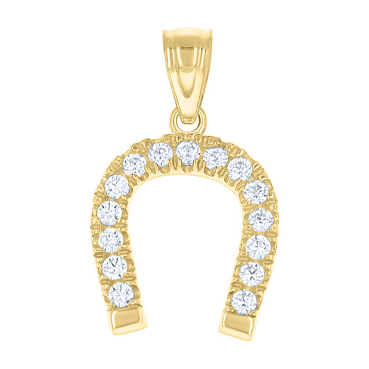 10k Two Tone Gold Unisex Cubic Zirconia Horseshoe Good Luck Charm Pendant
