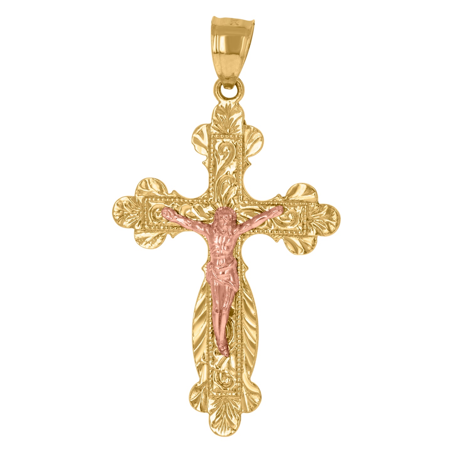 10kt Two-tone Gold Mens Crucifix Cross Religious Charm Pendant