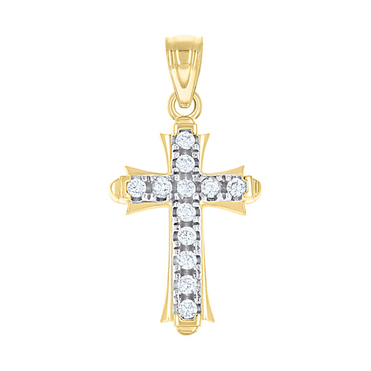 10kt Gold Two-Tone Cubic-Zirconia Womens Cross Religious Charm Pendant