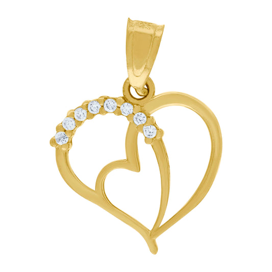 10k Two Tone Gold Womens Cubic Zirconia Love Heart Charm Pendant