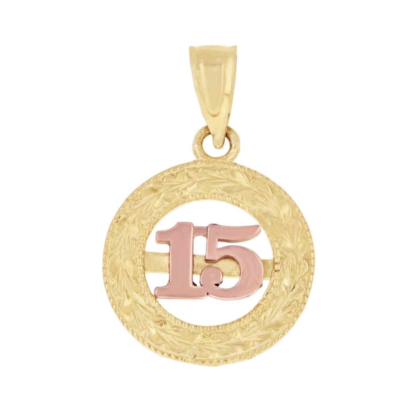 10k Gold Tri Color Diamond Cut Womens 15 Anos Quinceanera Charm Pendant