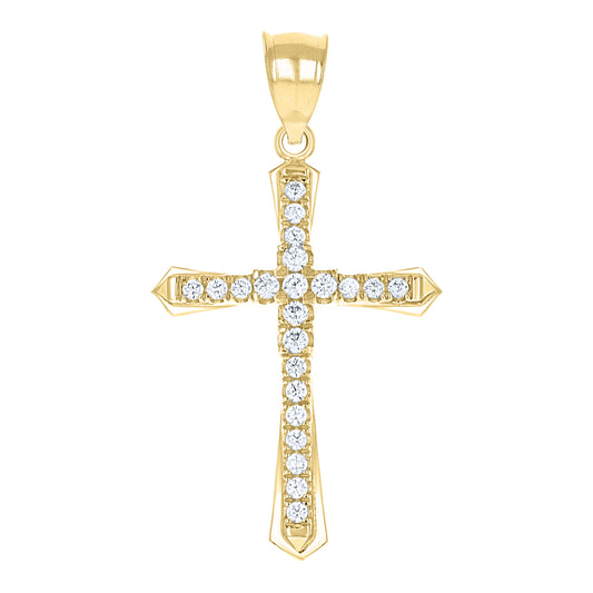 10kt Gold Two-Tone Cubic-Zirconia Womens Cross Religious Charm Pendant