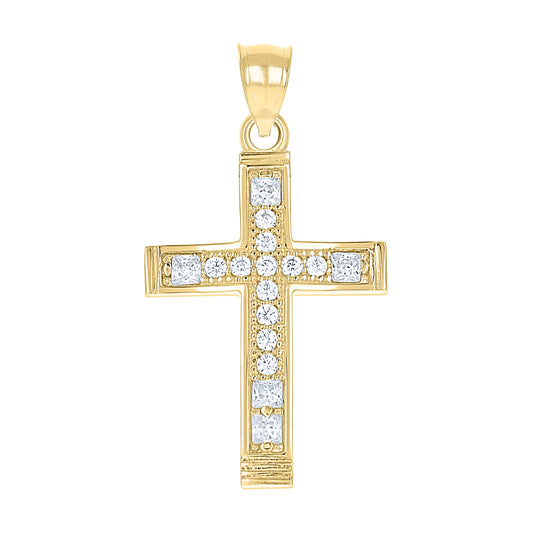 10kt Yellow Gold Womens Round Cubic Zirconia Cubic-Zirconia Cross Pendant
