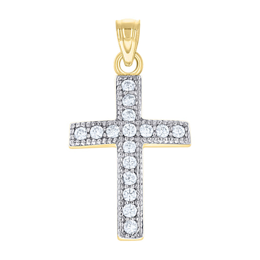 10kt Two-Tone Gold Mens Women Cubic Zirconia Cubic-Zirconia Cross Religious Charm Pendant