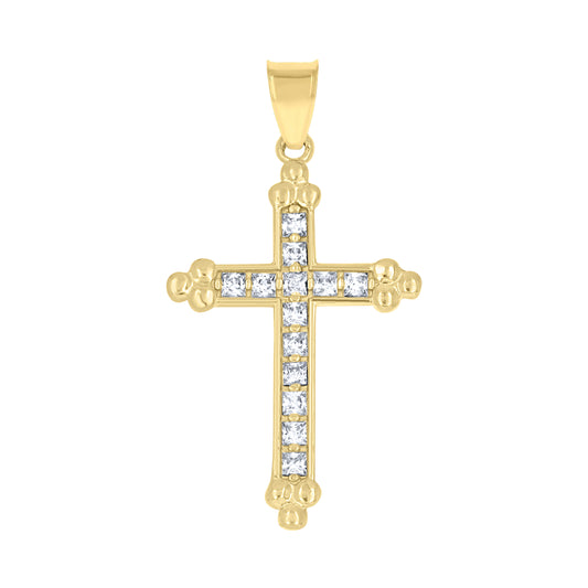 10kt Yellow Gold Mens Women Cubic Zirconia Cubic-Zirconia Budded Cross Religious Charm Pendant