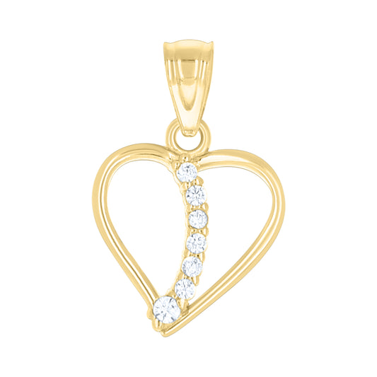 10k Gold Two Tone Cubic Zirconia Womens Heart Charm Pendant