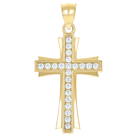 10kt Gold Two-Tone Cubic-Zirconia Unisex Cross Religious Charm Pendant