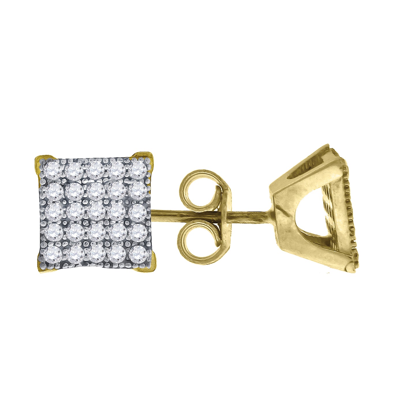 10k Gold Two-Tone CZ Mens Square 7.1mm X 7.1mm Push Back Studs
