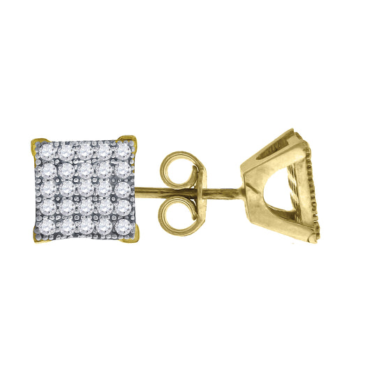 10k Gold Two-Tone CZ Mens Square 7.1mm X 7.1mm Push Back Studs