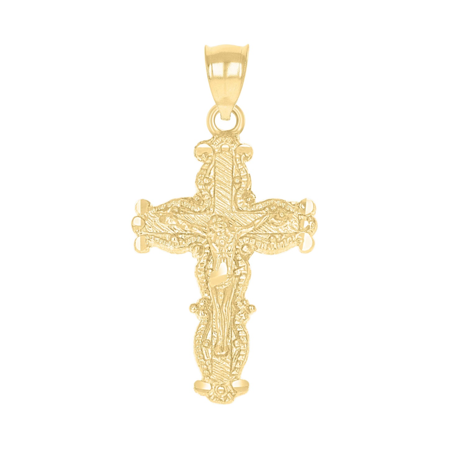 10kt Yellow Gold Diamond-Cut Mens Cross Crucifix Religious Charm Pendant