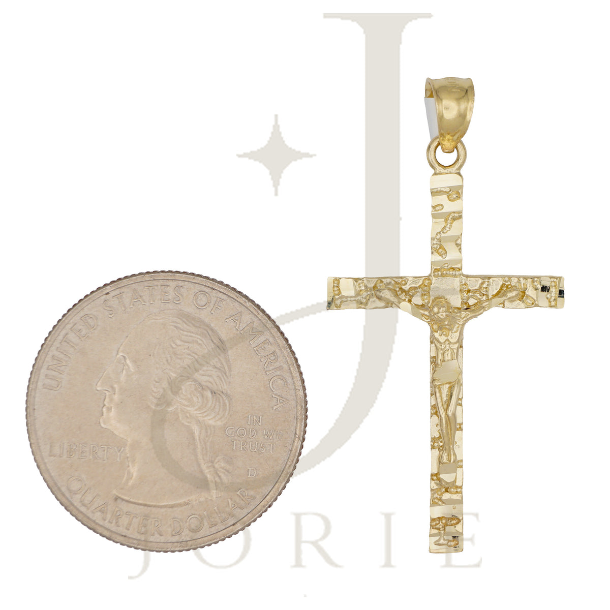 10k Yellow Gold Mens Textured Nugget Crucifix Cross Religious Charm Pendant