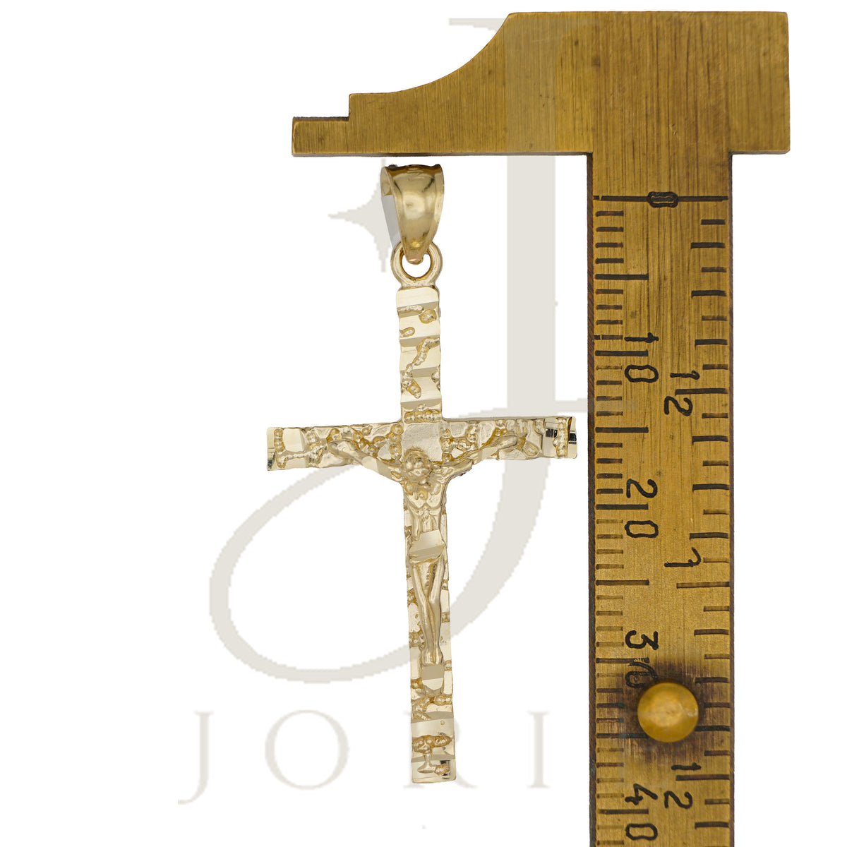 10k Yellow Gold Mens Textured Nugget Crucifix Cross Religious Charm Pendant