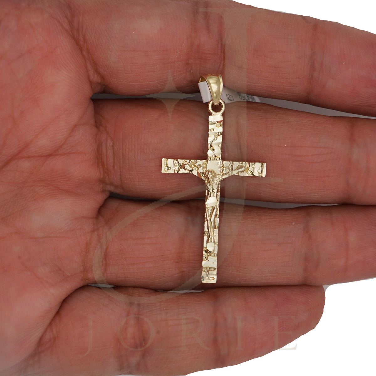10k Yellow Gold Mens Textured Nugget Crucifix Cross Religious Charm Pendant