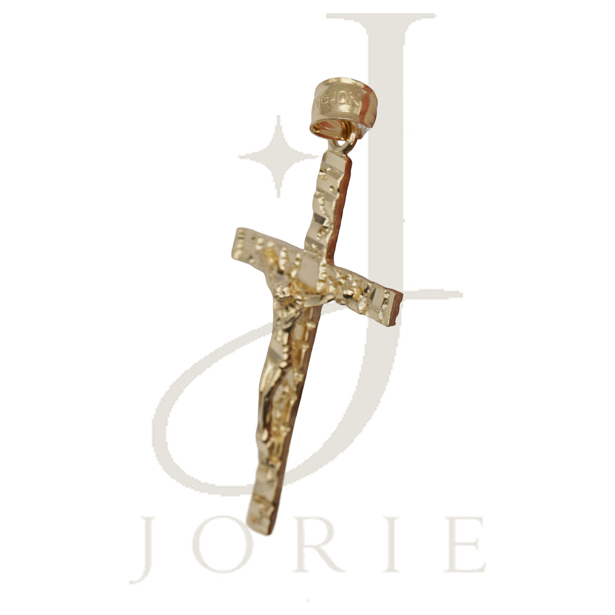 10k Yellow Gold Mens Textured Nugget Crucifix Cross Religious Charm Pendant