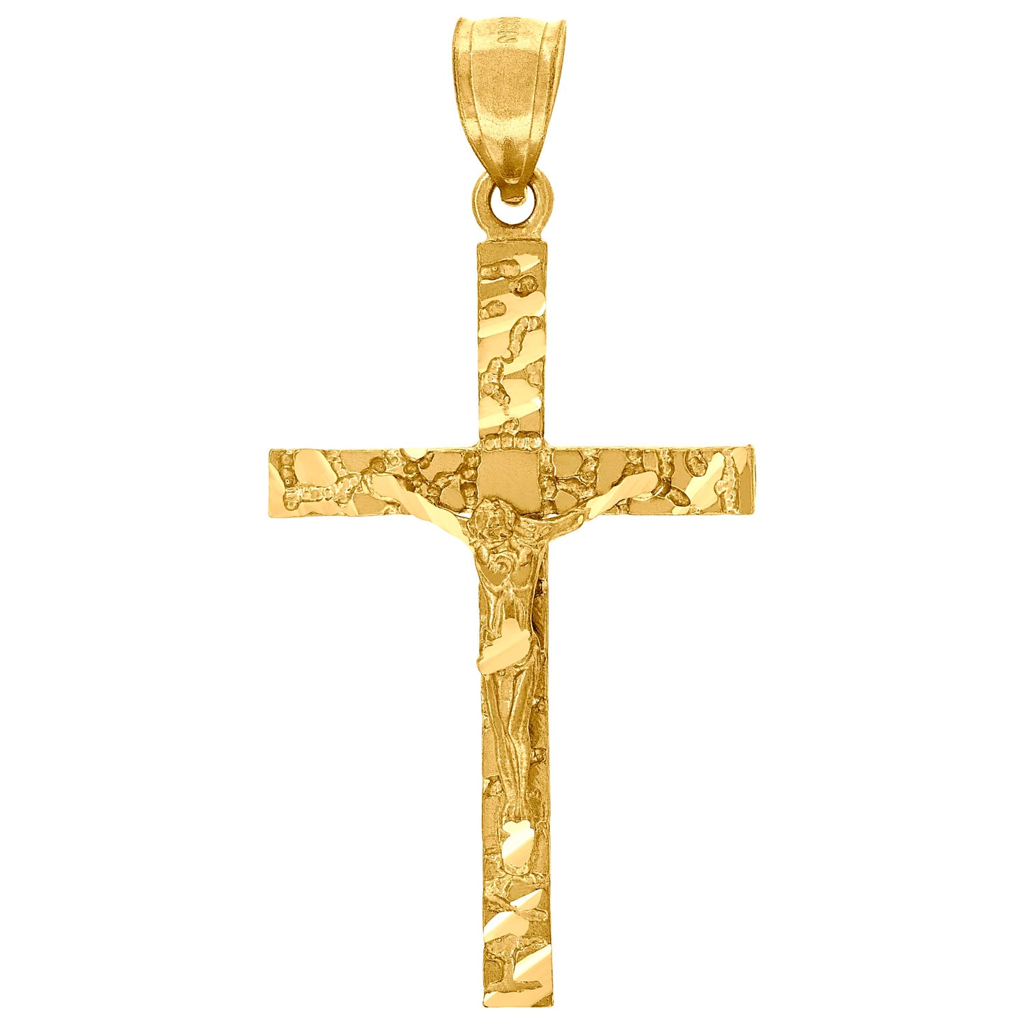 10kt Yellow Gold Mens Textured Nugget Crucifix Cross Religious Charm Pendant