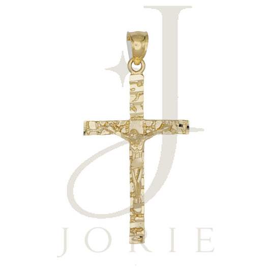 10k Yellow Gold Mens Textured Nugget Crucifix Cross Religious Charm Pendant