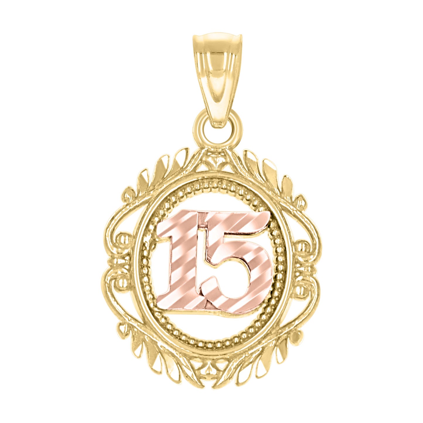 10k Two Tone Gold Womens Sweet 15 Anos Quinceanera Charm Pendant