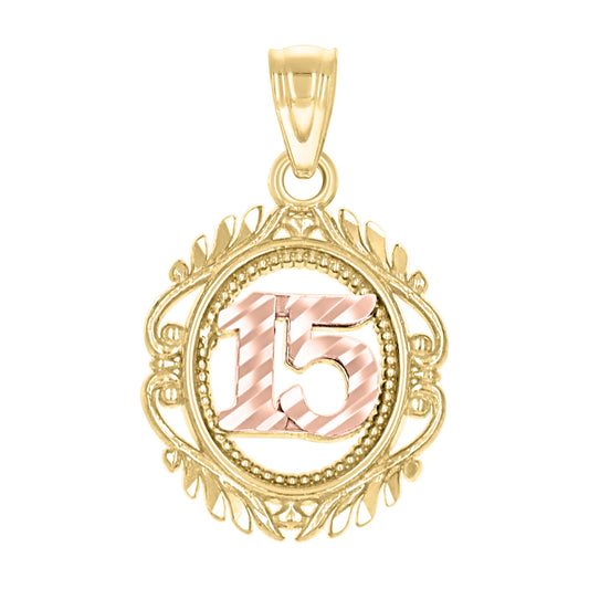 10k Two Tone Gold Womens Sweet 15 Anos Quinceanera Charm Pendant