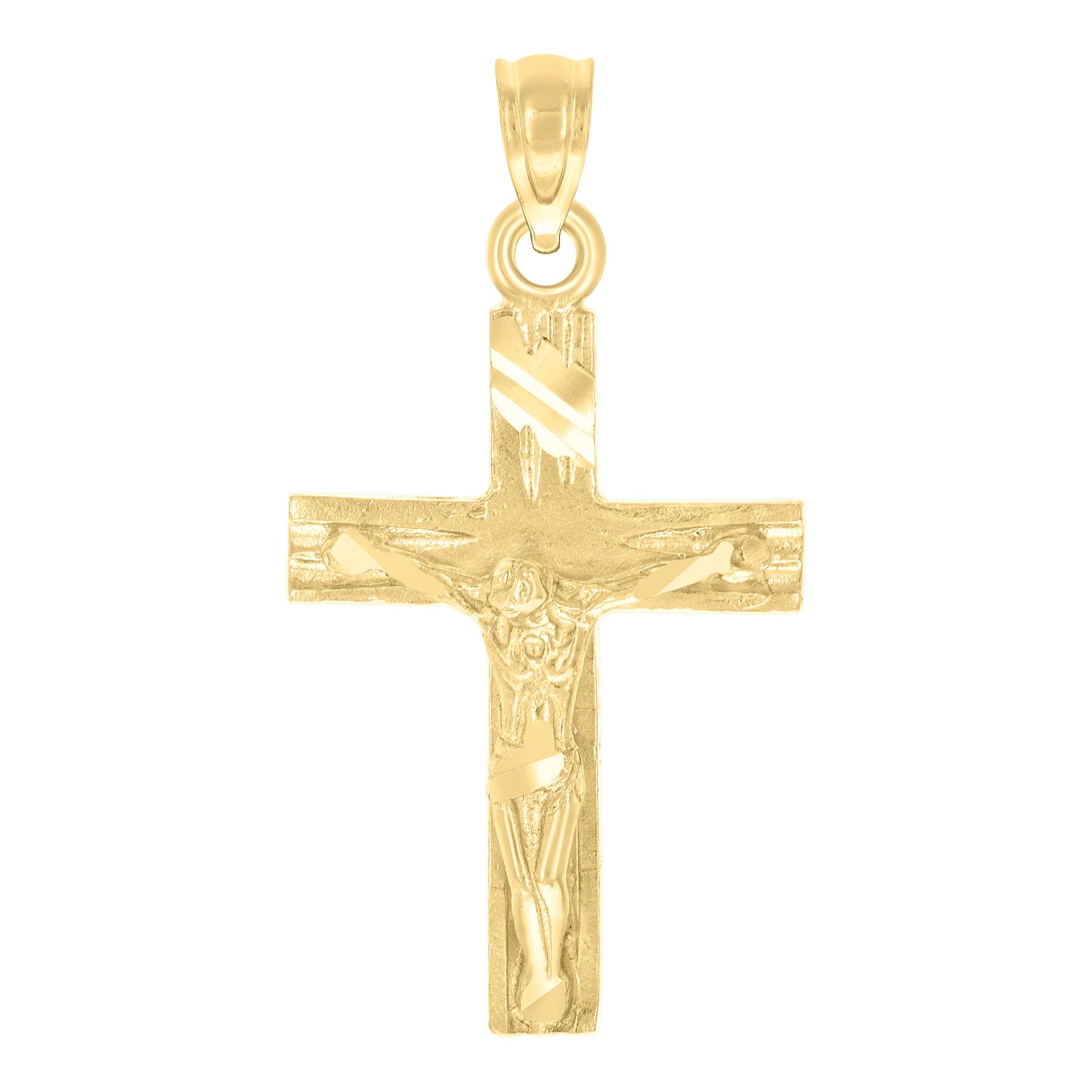 10kt Yellow Gold Diamond-Cut Unisex Cross Crucifix Religious Charm Pendant
