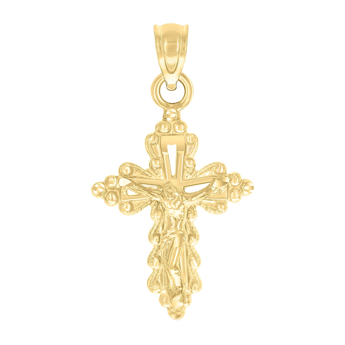 10kt Yellow Gold Diamond-Cut Unisex Cross Crucifix Religious Charm Pendant