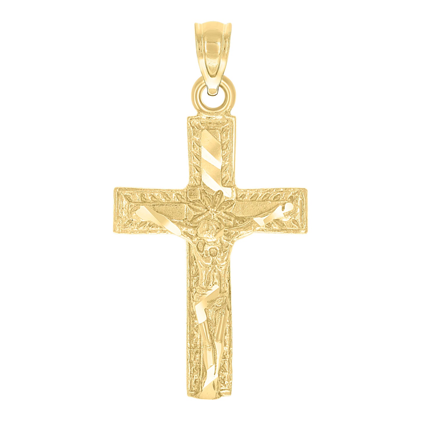 10kt Yellow Gold Mens Textured Crucifix Cross Religious Charm Pendant