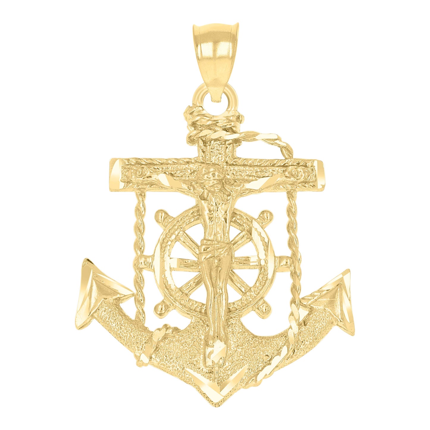 10kt Yellow Gold Diamond-Cut Womens Anchor Cross Crucifix Charm Pendant
