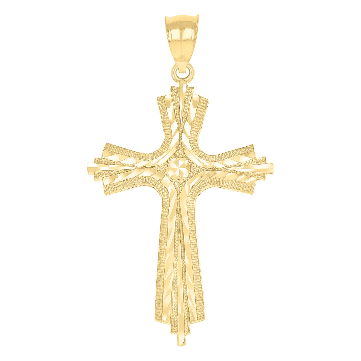 10k Yellow Gold Unisex Diamond Cut Cross Religious Charm Pendant