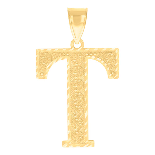 10k Yellow Gold Unisex Initial Alphabet T Charm Pendant