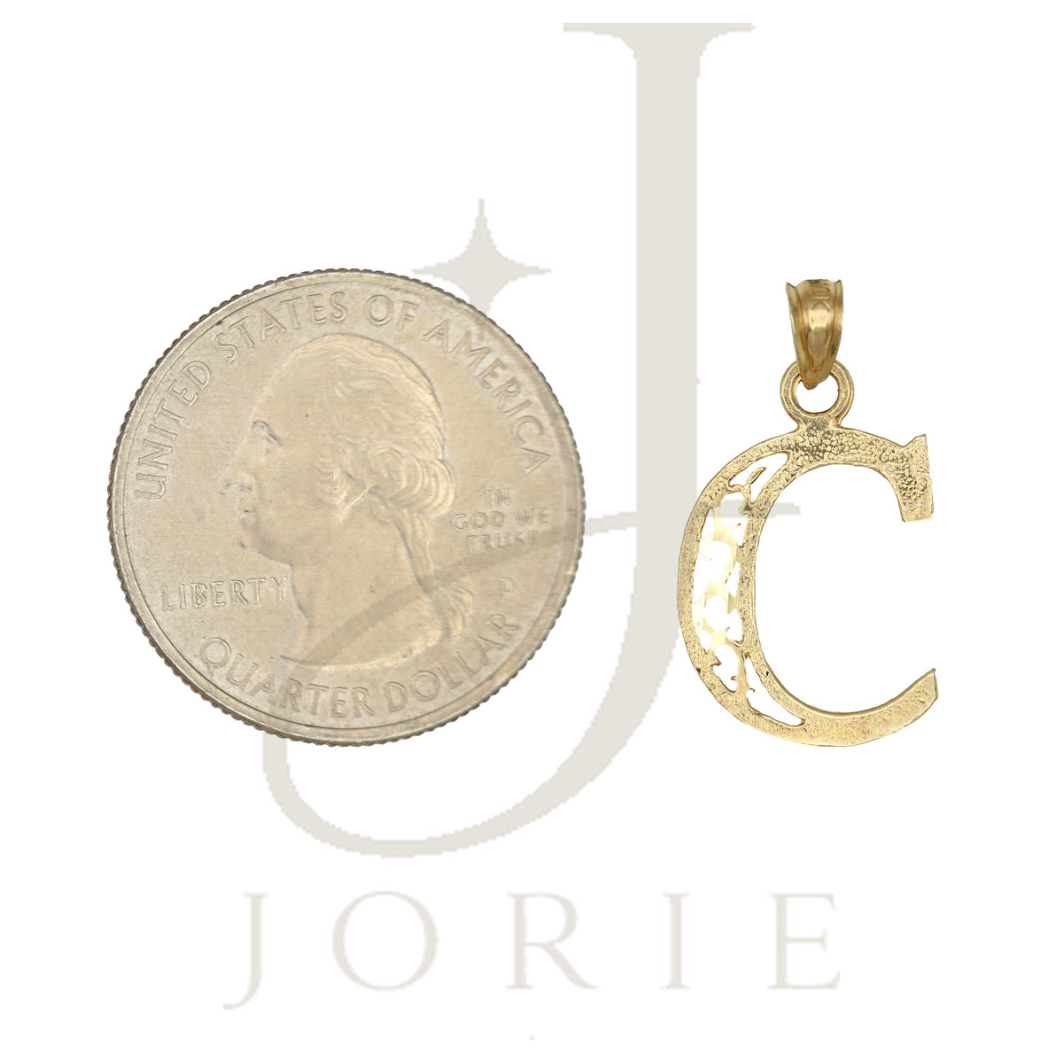 10k Yellow Gold Unisex Initial Letter Alphabet C Charm Pendant