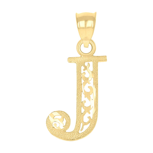 10k Yellow Gold Unisex Initial Letter J Charm Pendant