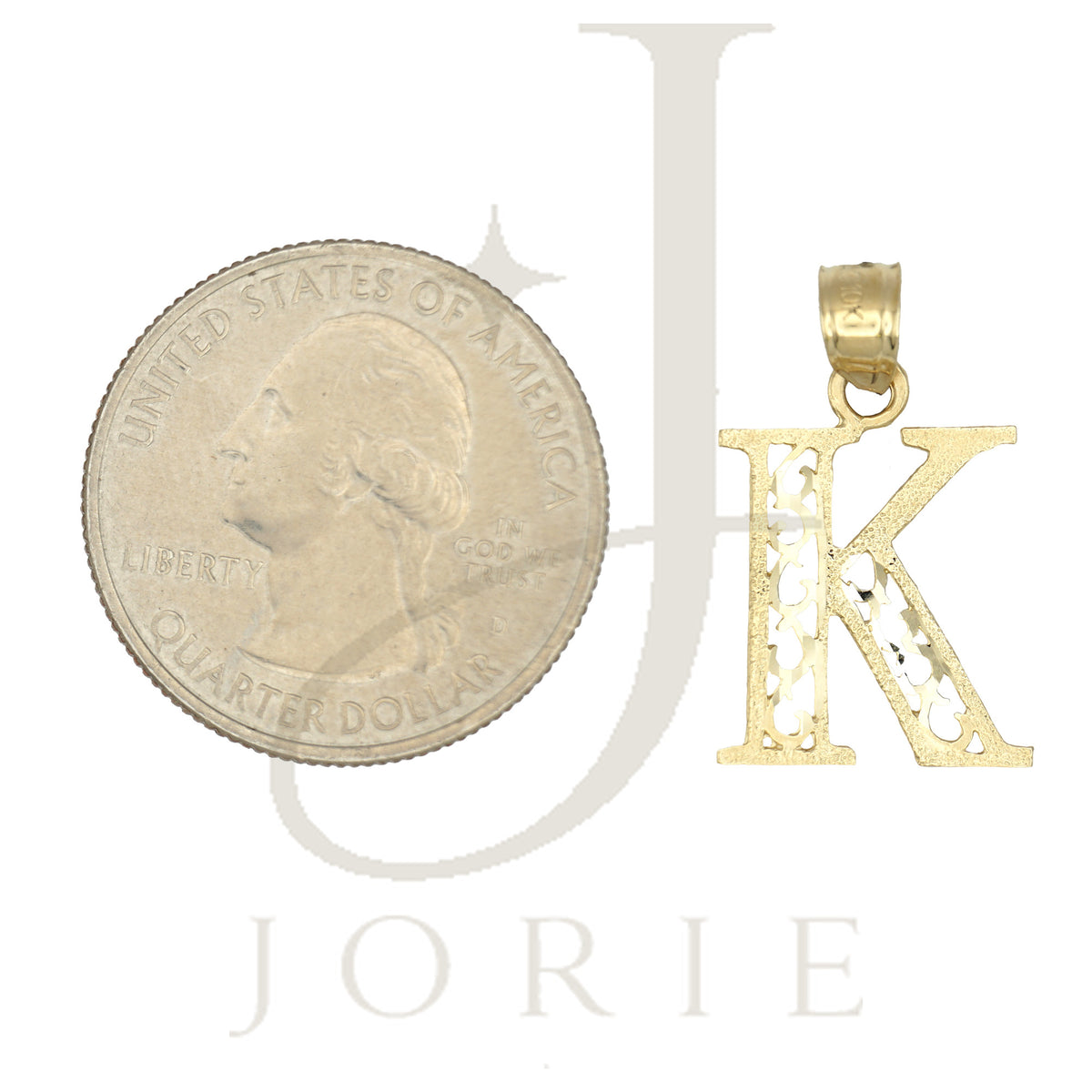 10k Yellow Gold Unisex Letter Alphabet K Initial Charm Pendant